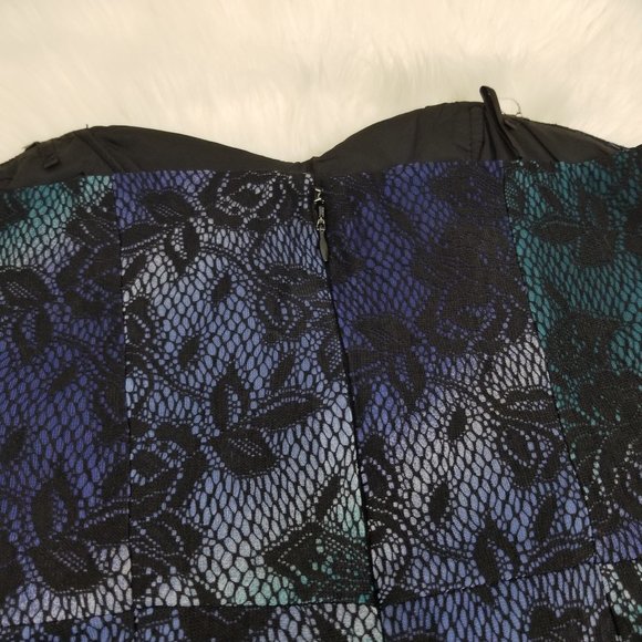 Le Chateau Blue Teal Strapless Sweetheart Black Lace Pockets Dress Cocktail S - Picture 5 of 11